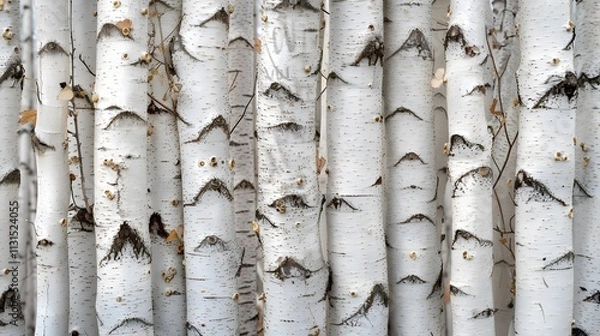 Obraz Close-up of white birch tree trunks with textured bark and natural patterns. Nature background concept for design and print
