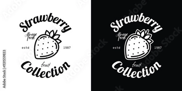 Obraz Emblem collection of fruits. Strawberry. Original vector illustration in vintage style. T-shirt design.