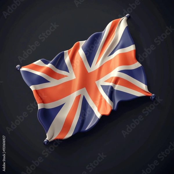 Fototapeta realistic 3d illustration of united kingdom flag in cartoon style with glossy texture on dark background for patriotic and design concepts
