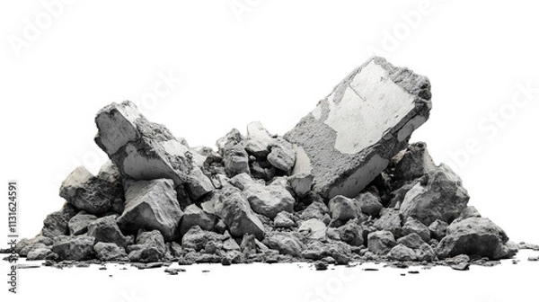 Fototapeta large broken cement rubble from construction isolated on transparent background