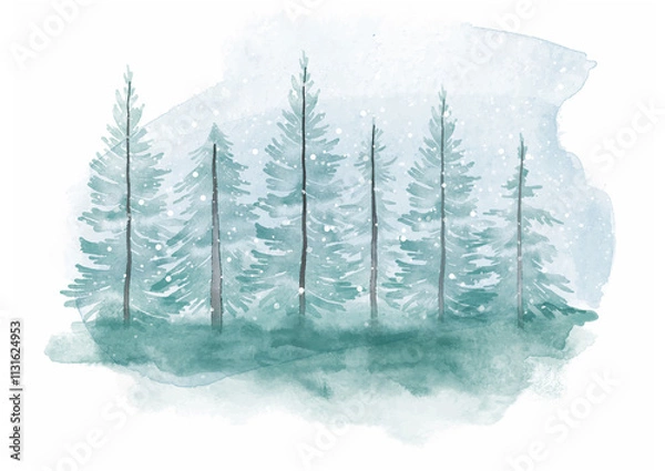 Obraz Watercolour Forest Winter Landscape Scenery