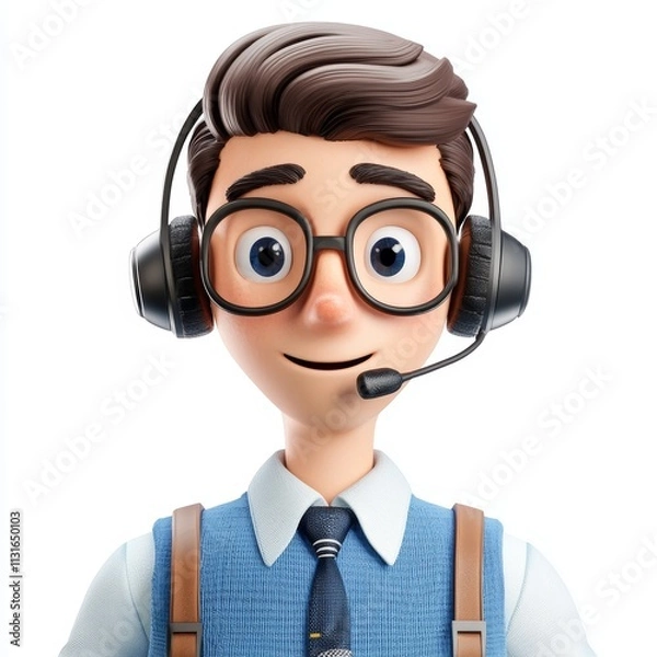 Fototapeta 3D Office Operator with Headset Talking to a Client Illustration