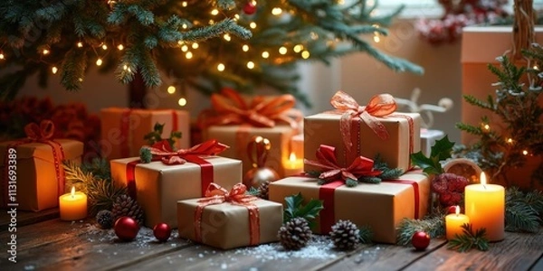 Obraz Christmas Gifts and Festive Decor