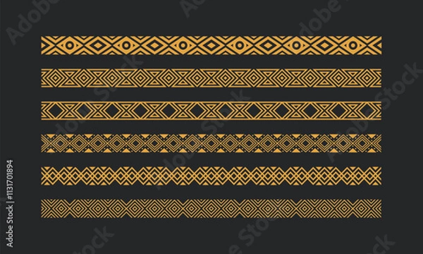 Fototapeta mayan, african or aztec ethnic tribe like border seamless pattern set for design decoration