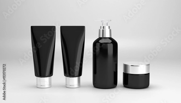 Fototapeta Cosmetic packaging template glossy white studio setup 3d renderi