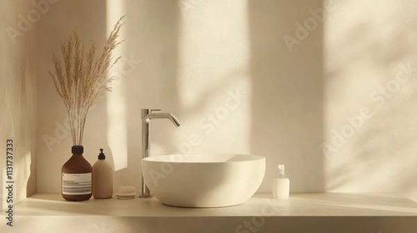 Fototapeta Elegant White Bathroom with Natural Elements