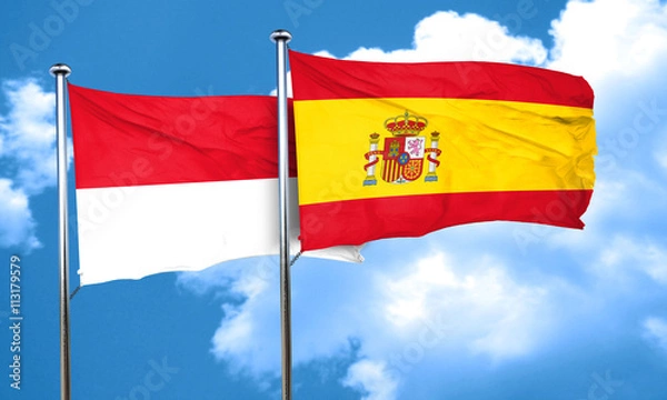 Fototapeta monaco flag with Spain flag, 3D rendering