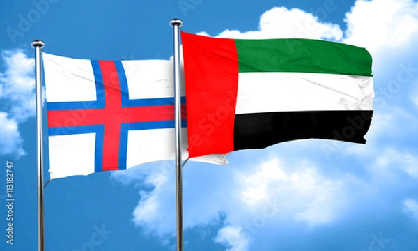 Fototapeta faroe islands flag with UAE flag, 3D rendering