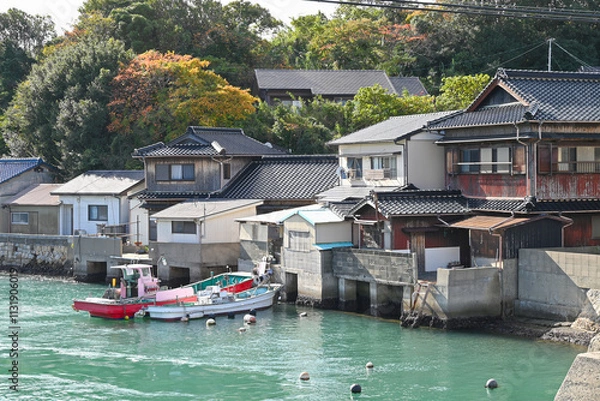 Obraz 山口県下関市　小さな漁村の風景