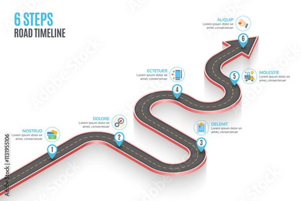 Obraz Isometric navigation map infographic 6 steps timeline concept.