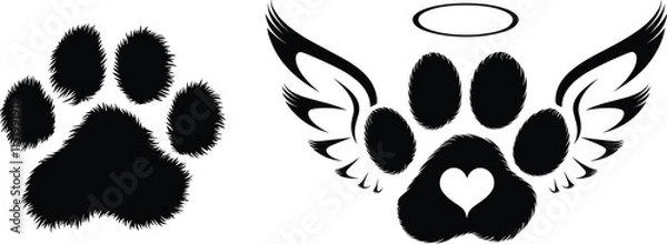 Fototapeta Set of memorial footprint of pet's paw, vector illustration.