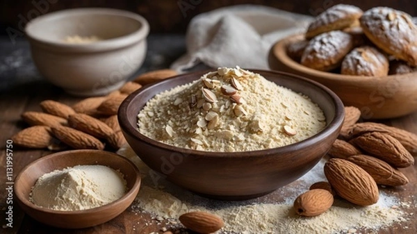 Fototapeta "Almond Flour Magic: Preparing for Perfect Pastries with Baking Tools"