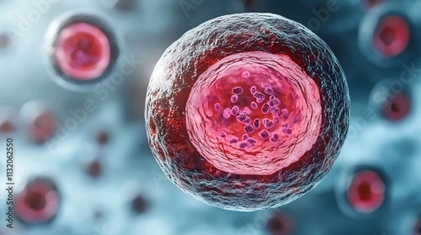 Fototapeta Microscopic view of a single cell with organelles.