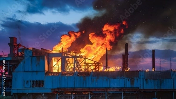 Obraz A factory fire, air pollution