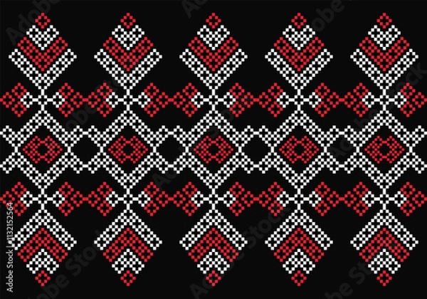 Fototapeta Seamless floral leaf vector pattern design with geometric pixels.