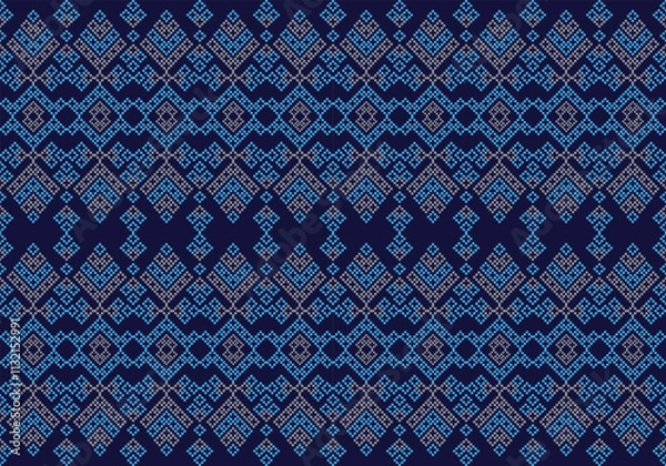 Fototapeta Seamless floral leaf vector pattern design with geometric pixels.