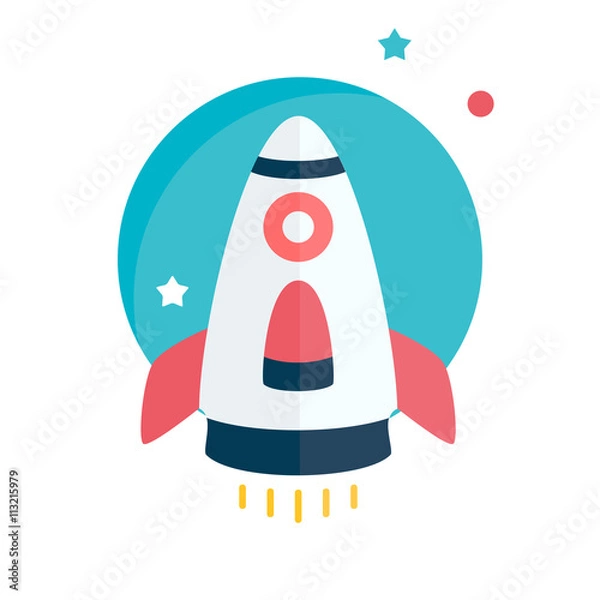 Fototapeta Flat rocket. Space and traveling. Project startup.

