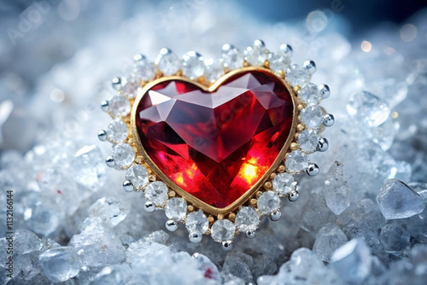 Obraz Red ruby ​​heart surrounded by diamonds