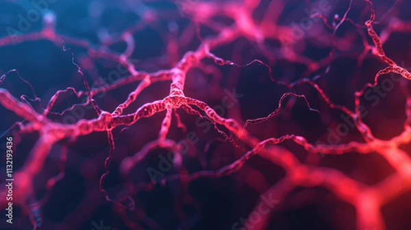 Fototapeta Abstract close-up of colorful neural networks with captivating red and blue hues showcasing intricate connections and depths of structure