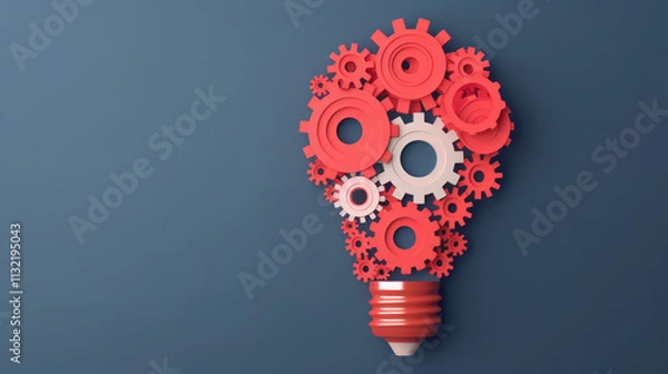 Fototapeta Creative concept of light bulb made of colorful gears symbolizing innovative ideas and imagination in technology and engineering design
