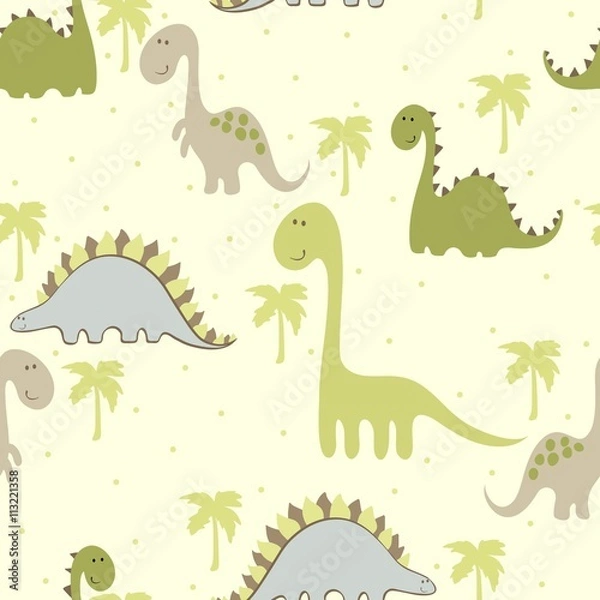 Fototapeta vector art seamless pattern with Cartoon dinosaur