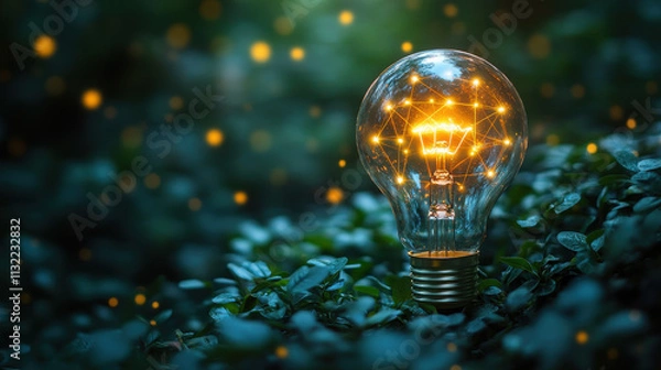 Obraz Sustainable Energy Concept: Hand Holding Light Bulb with ESG Icon