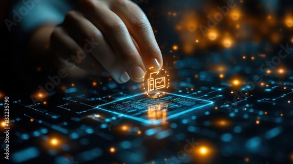 Obraz Digital Technology Concept with Hand Touching Document Icon on Virtual Screen