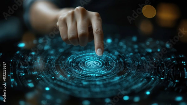 Obraz Digital Touchscreen Interface with Hand Selecting Virtual Document Icon