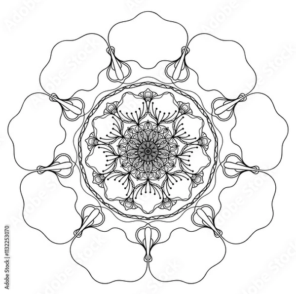 Fototapeta Mandala flower freehand drawing vintage style decorative elements for abstract background