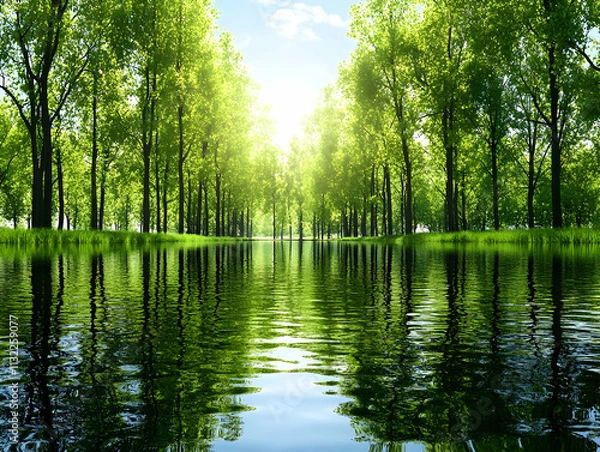 Obraz Tranquil Forest Reflection 3D Illustration