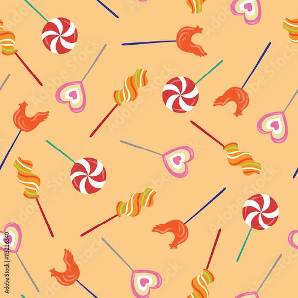 Obraz Colorful Lollipops Seamless Pattern. Happy Birthday Background. Vector illustration