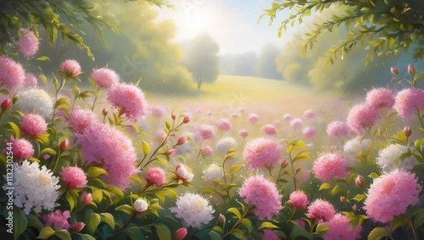 Obraz A vibrant field of colorful tulips blooms in the spring, showcasing a breathtaking display of pink, purple, and red petals against a backdrop of lush green leaves