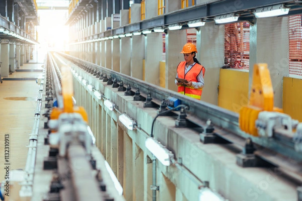 Obraz the worker is depicted amidst the organized chaos of a bustling warehouse, engaged in tasks such as inventory management, order fulfillment, or logistical operations.