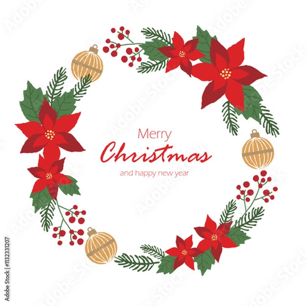 Obraz ポインセチアのクリスマスリースのイラストフレーム