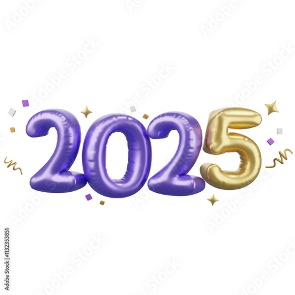 Fototapeta Happy New year 2025, Golden balloon text with cerebrate decoration, festival Day, Isolated Images, 3d illustration,