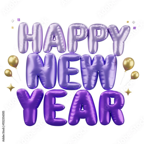 Fototapeta Happy New year ,golden balloon text with new year cerebrate decoration, New year festival Day, Isolated Images, 3d illustration,