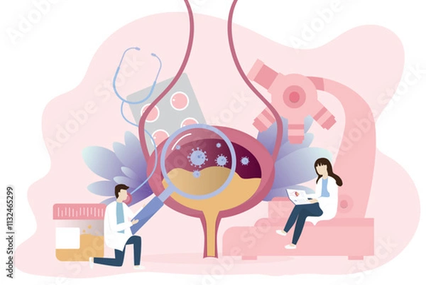 Fototapeta  Bladder infection concept. The doctor examines and diagnoses urinary tract disease. Urinary Tract Infections Virus in the bladder. Infection and inflammation of internal organ.
