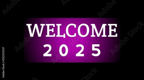 Obraz Welcome 2025 happy new year greetings on purple color with black background 