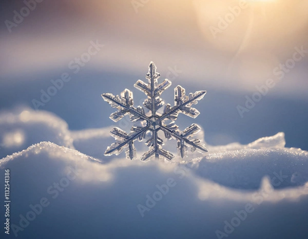 Fototapeta Close-Up - Macro of a Snowflake on Snowy Grass. Winter background.