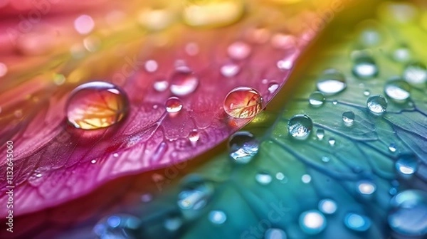 Fototapeta Hyper-realistic background featuring water drops on a flower petal with vivid colors. full ultra hd, high resolution