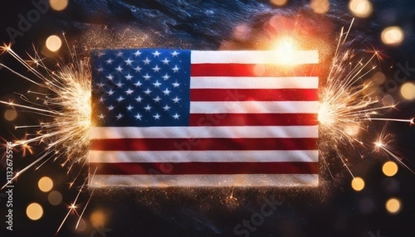 Obraz INDEPENDECE DAY AMERICA flag with fireworks and stars