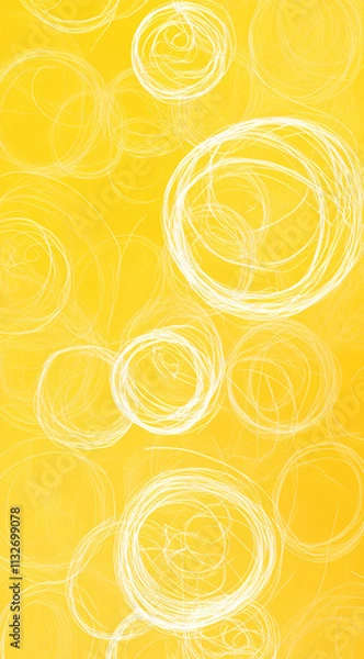 Obraz A vibrant yellow background with white circular patterns creating a playful, abstract design.