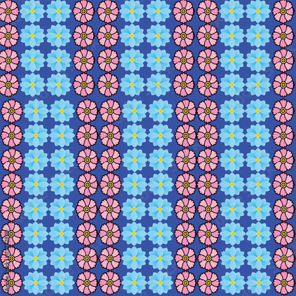 Fototapeta Discover vibrant pink cosmos flower seamless vector patterns, perfect for colorful design templates. Ideal for textiles, wallpapers, and creative projects. Enhance your designs with these unique patte
