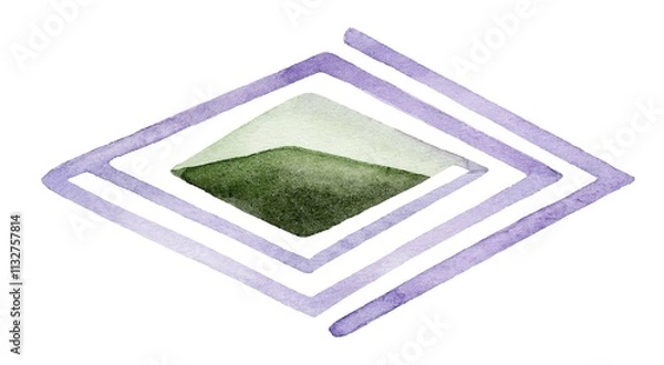 Fototapeta Abstract watercolor design featuring geometric shapes and soft green landscape inspired by nature
