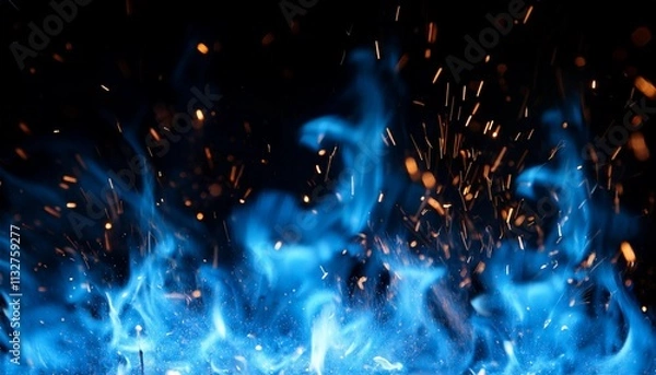 Obraz embers from a blue fire fire blue flames on black background fire embers particles over black background fire sparks background