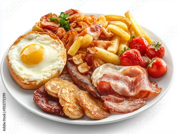 Obraz Breakfast includes fried eggs and bacon.