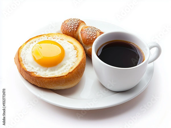 Obraz cup of coffee and a bun