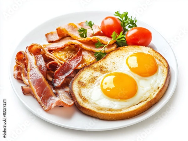 Obraz Breakfast photo with fried eggs and bacon