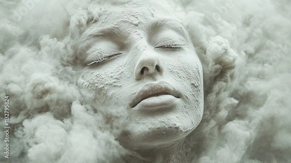 Obraz Peaceful Contemplation: A Statue Draped In Clouds Of Powder