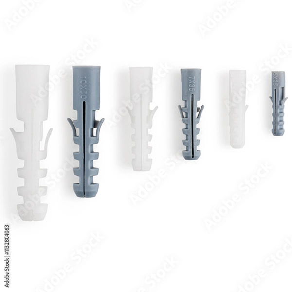 Fototapeta Assorted Wall Plugs in Different Sizes for Fixing and Fastening